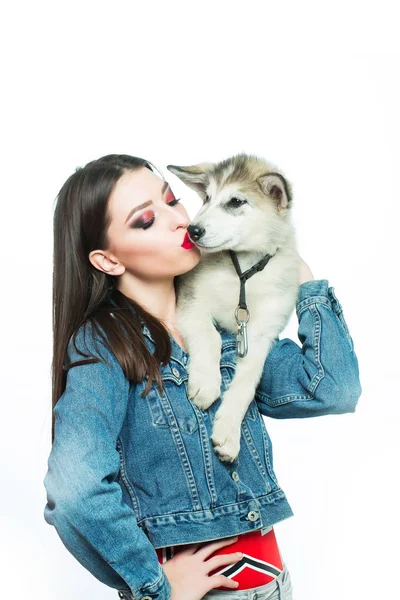 husky köpek ile çok seksi kız