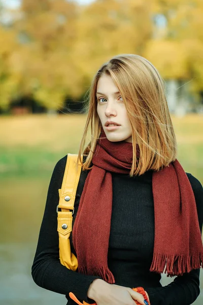 Jolie fille dans le parc d'automne — Photo