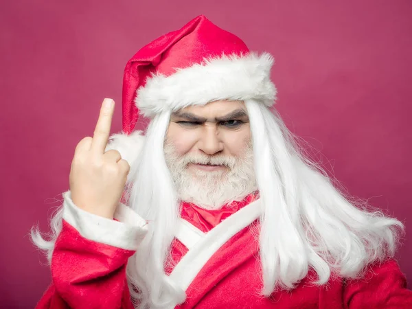 Boże Narodzenie człowiek wyświetlone środkowy palec — Zdjęcie stockowe
