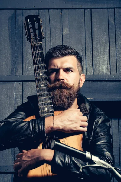 Frown bearded man hipster biker — Stock Photo, Image