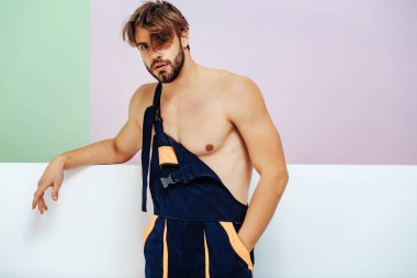 Seksi kaslı erkek yapıcı.