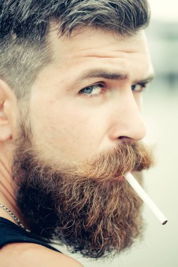 Sakallı adam Sigara İçilmeyen kaşlarını