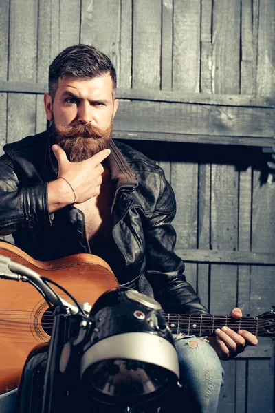 Frown bearded man hipster biker — Stock Photo, Image