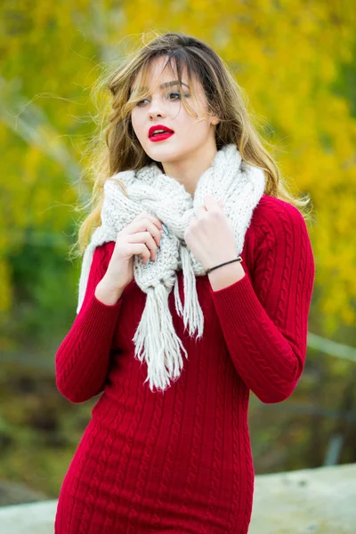 Sexy chica bonita con labios rojos — Foto de Stock