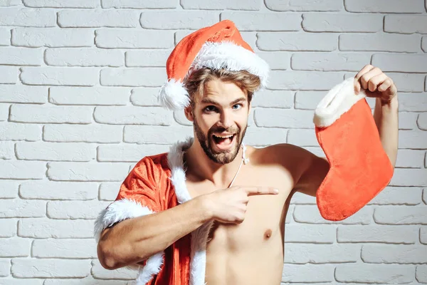 크리스마스 산타 섹시 한 근육 질의 남자 — 스톡 사진