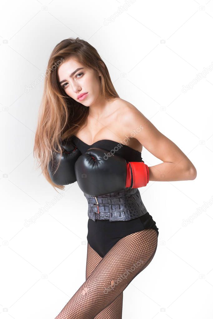 pretty girl in boxing gloves