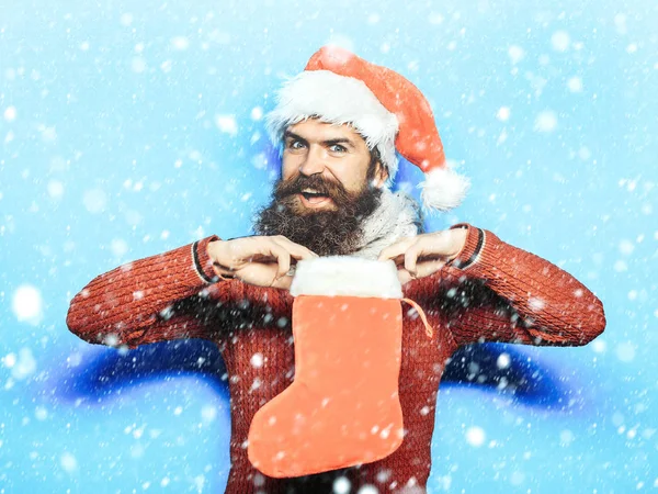 Noel adam dekoratif çorap ile — Stok fotoğraf