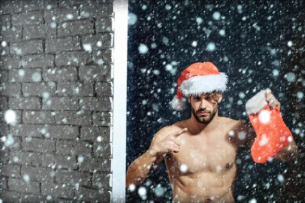 Natal sexy muscular santa homem — Fotografia de Stock