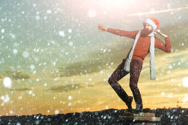 Christmas man on brick chimney — Stock Photo, Image