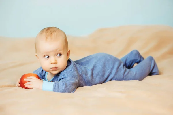 赤いリンゴとかわいい男の子外見はさておき — ストック写真