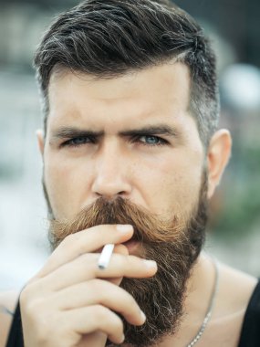 Sakallı adam Sigara İçilmeyen kaşlarını