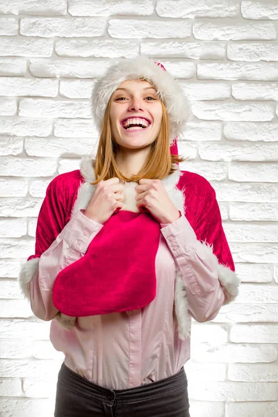 Feliz chica santa en Navidad — Foto de Stock