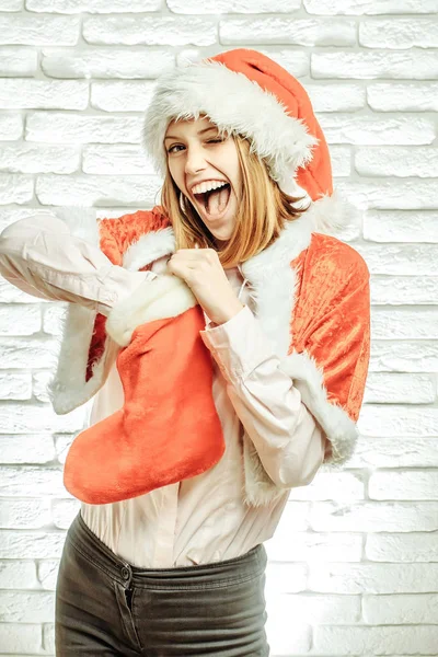 Feliz chica santa en Navidad — Foto de Stock