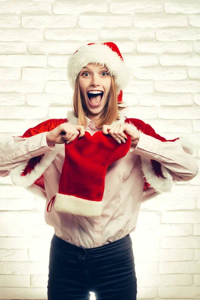 Feliz chica santa en Navidad — Foto de Stock