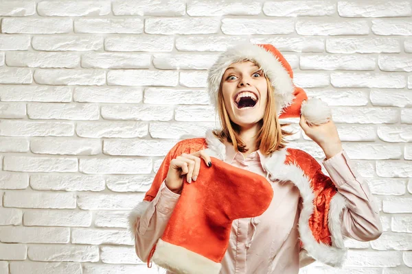 Feliz santa menina no Natal — Fotografia de Stock