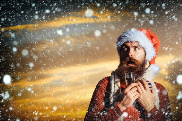 christmas bearded man with champagne