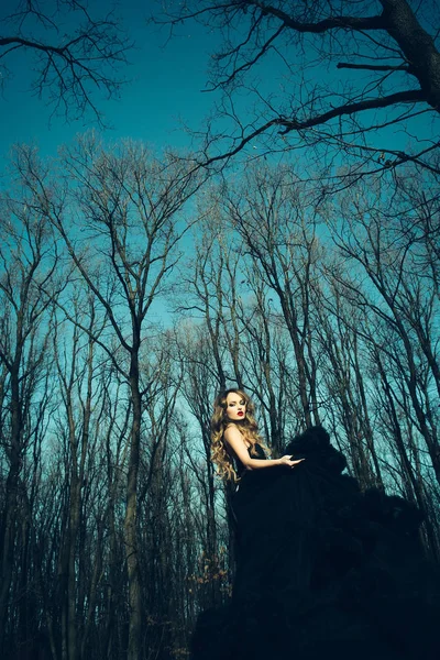 Elegant ung kvinna i skog — Stockfoto