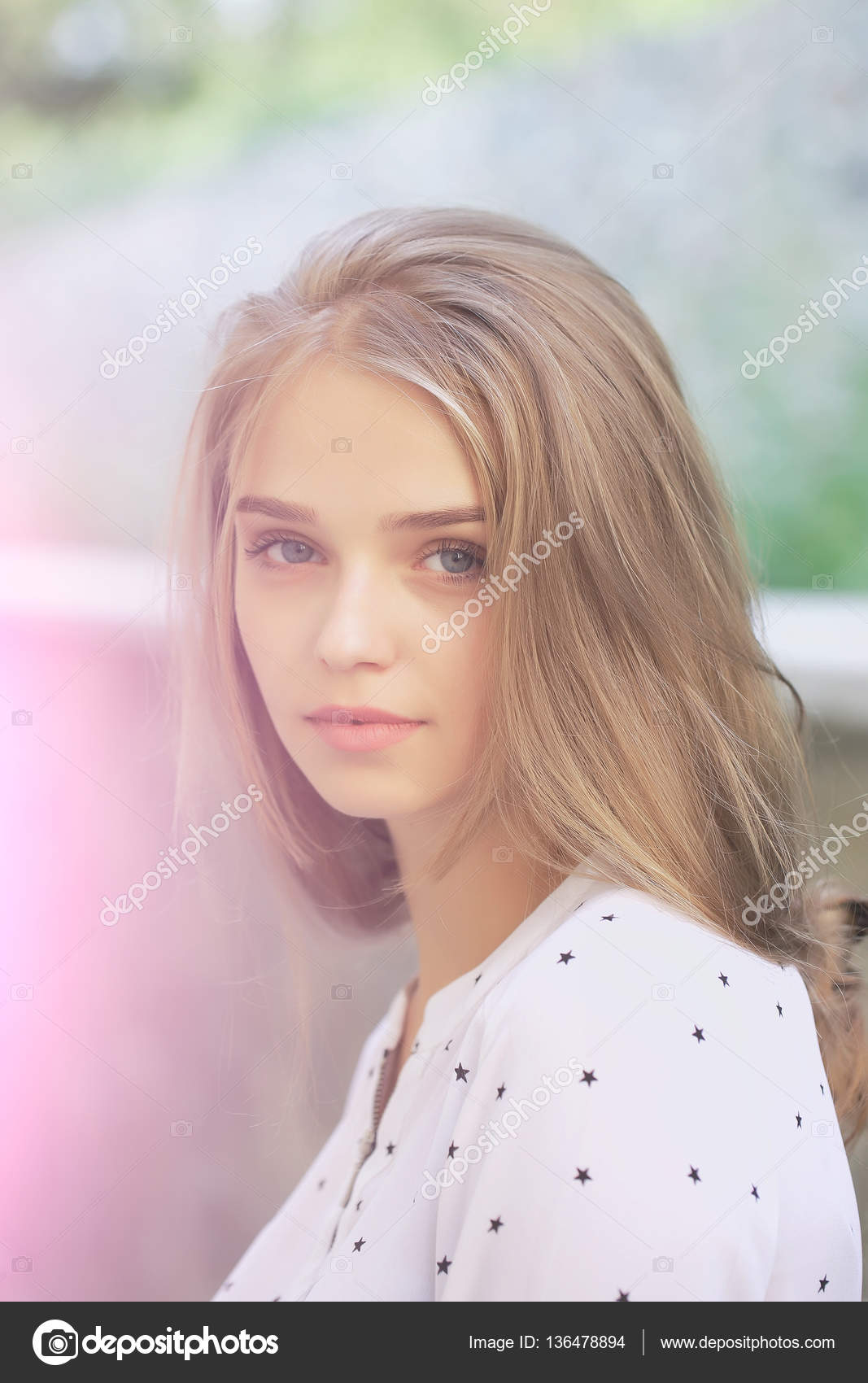 Blonde Cute Girl On Sunny Day Stock Photo C Tverdohlib Com