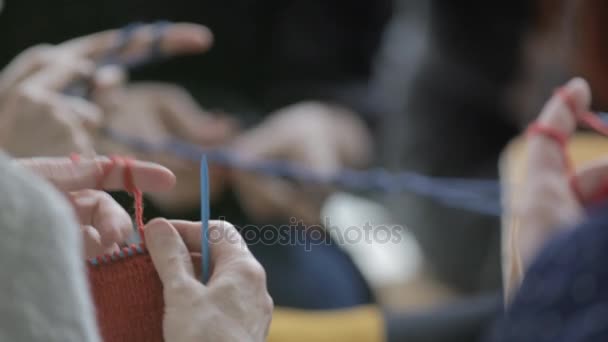 大师课︰ 妇女钩针。女人手里收了针织 — 图库视频影像