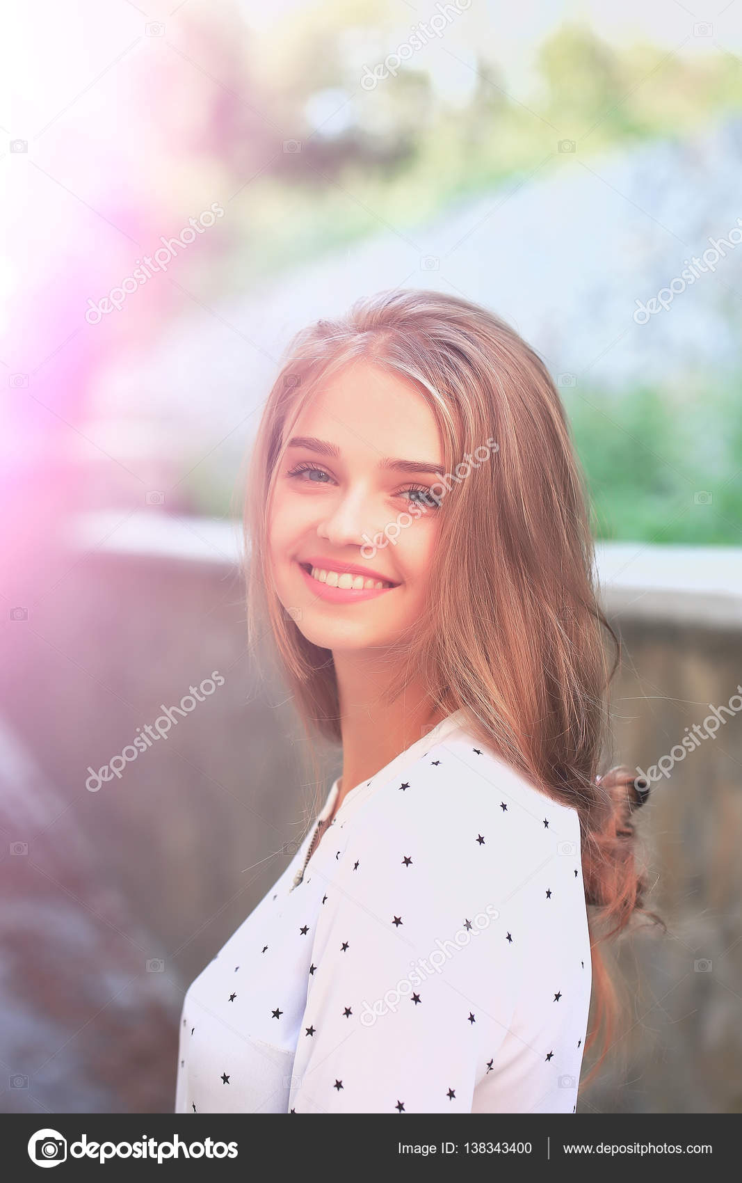 Blonde Cute Girl On Sunny Day Stock Photo C Tverdohlib Com