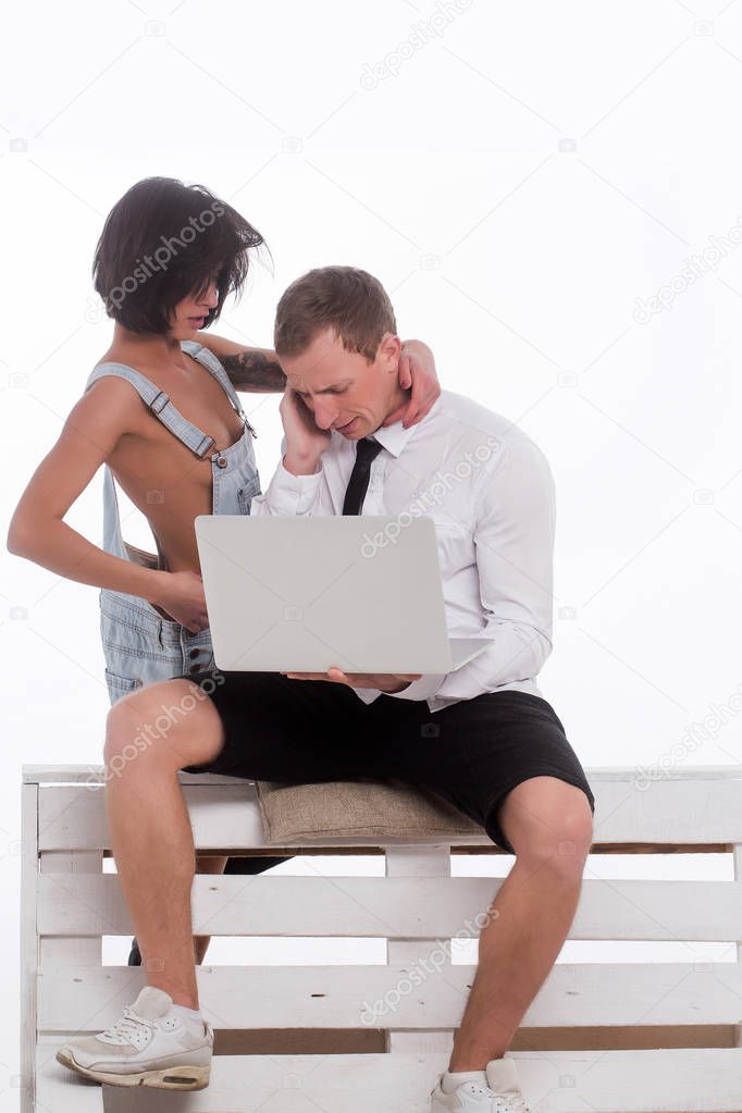 businessman and woman with laptop