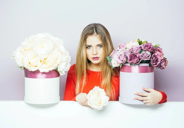 pretty girl with flower boxes