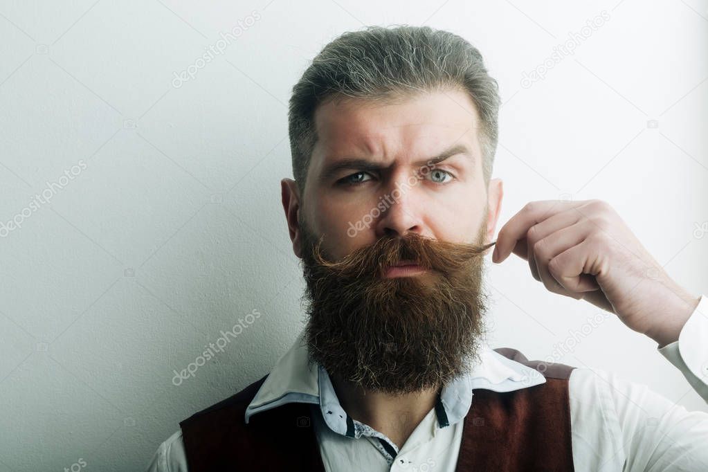 bearded man, brutal caucasian hipster with serious face
