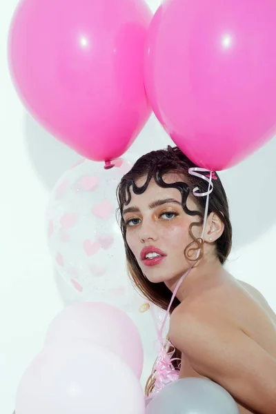 Pretty girl with party balloons — Stock Photo, Image