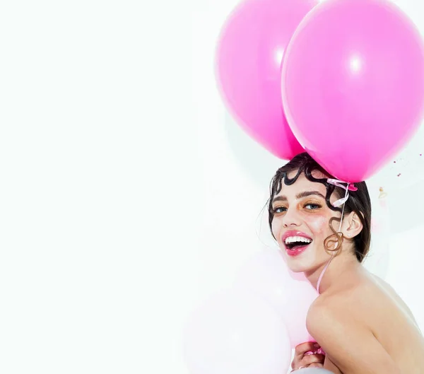 Happy pretty girl with party balloons — Stock Photo, Image