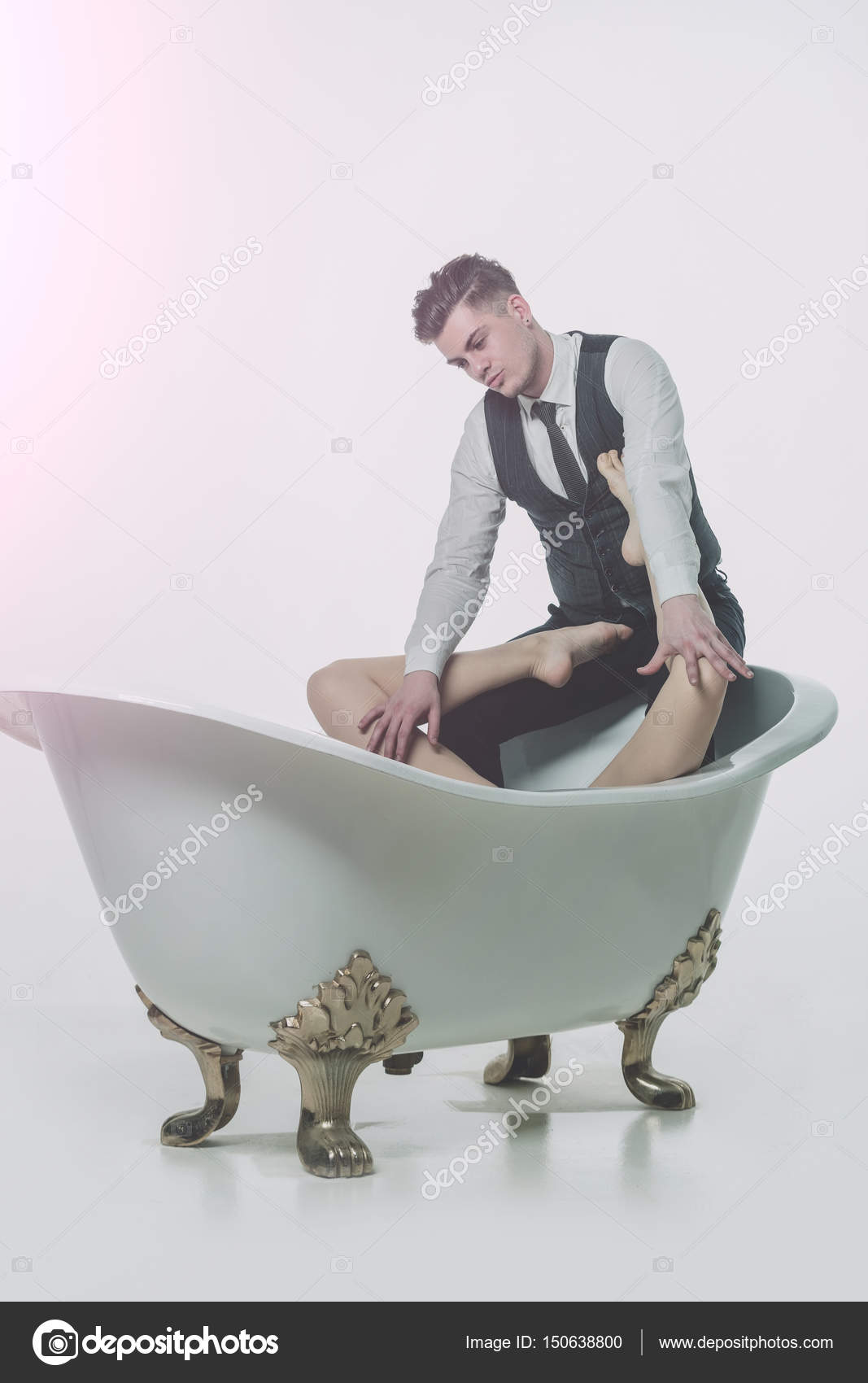 bath in man naked tub Bath in man naked tub