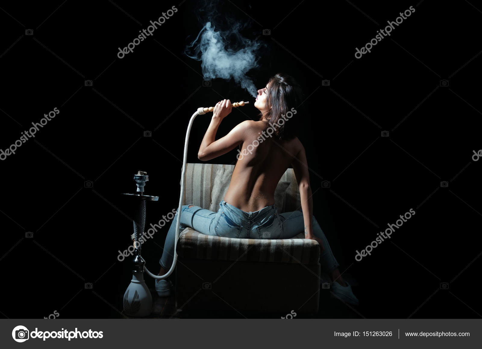 Naked women smoking cigarettes