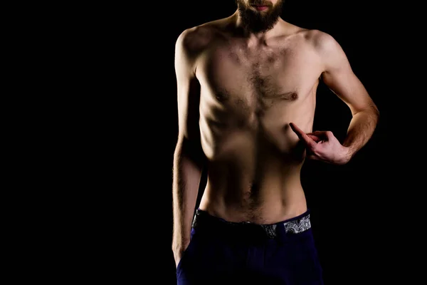 Man of bebaarde hipster met slank lichaam, met anorexia — Stockfoto