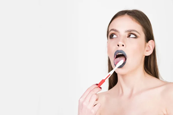 Higiene dental, concepto de salud bucal, sentimiento y emociones, dentista —  Fotos de Stock