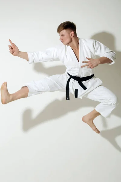 Stilig karate master hoppning i kampen mot hållning — Stockfoto