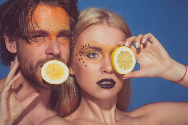 lemon at couple of man and girl with makeup