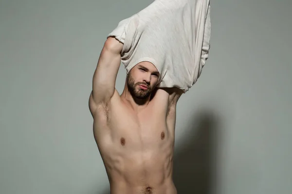 Busto di uomo sexy spogliarsi con biancheria intima bianca — Foto Stock