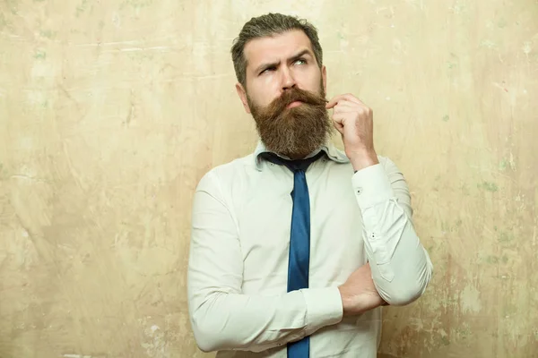 Hipster ou barbu homme avec longue barbe sur le visage réfléchi — Photo