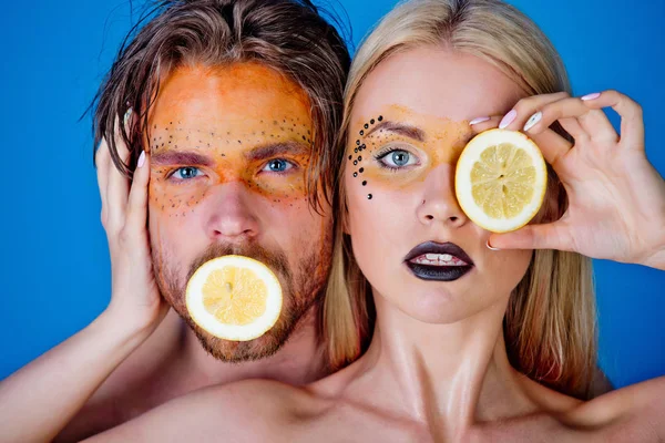 lemon at couple of man and girl with makeup