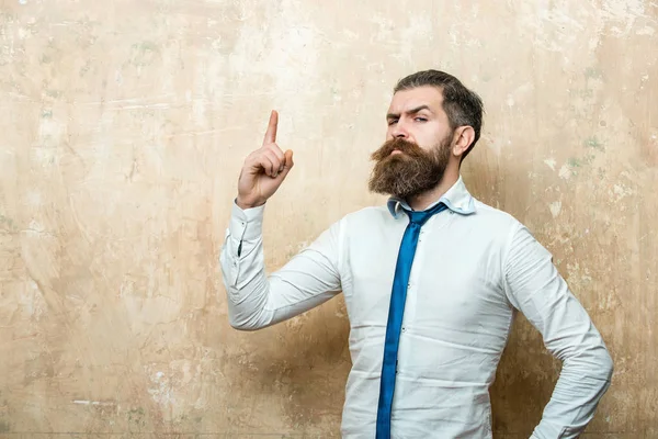 Homme barbu ou hipster avec longue barbe sur le visage sérieux — Photo