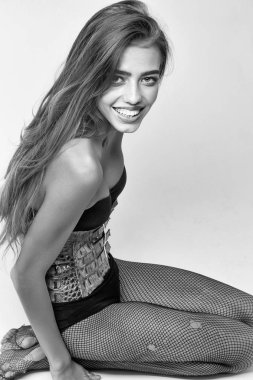 kadın veya File Taytlı gülümseyen kız