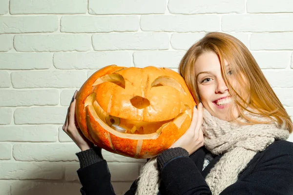 Halloween woman with happy face.