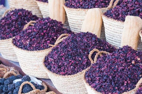 Hibiscus dry herb in baskets.