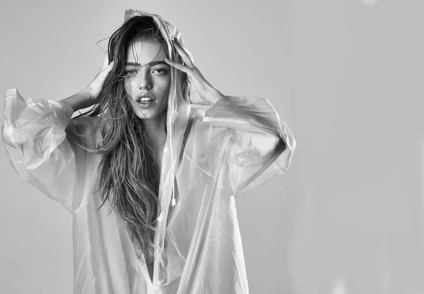 Lady in sexy raincoat — Stock Photo, Image