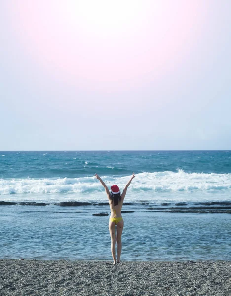Flicka som står på stranden — Stockfoto