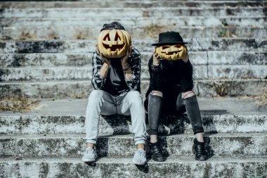 Cadılar Bayramı hipster çift kabak kafalı