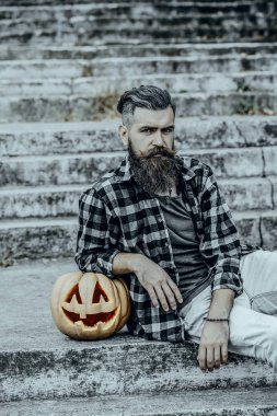 Halloween jack o fener oyulmuş suratının ile