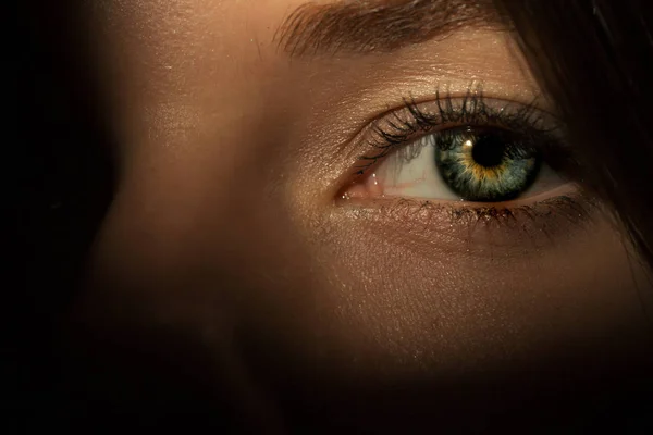 Oko na twarz kobiety na tle cień — Zdjęcie stockowe