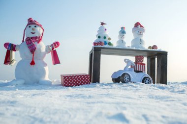 Kar heykel ve xmas ağacı ahşap tablo
