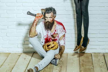 Cadılar Bayramı hipster kırmızı kan ile sakallı