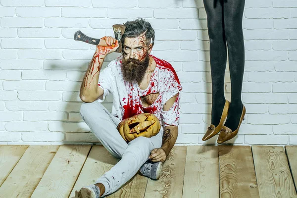 Cadılar Bayramı hipster kırmızı kan ile sakallı